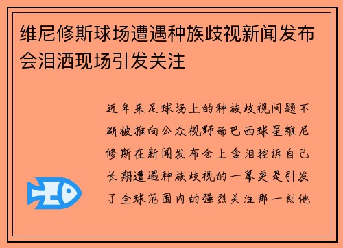 维尼修斯球场遭遇种族歧视新闻发布会泪洒现场引发关注